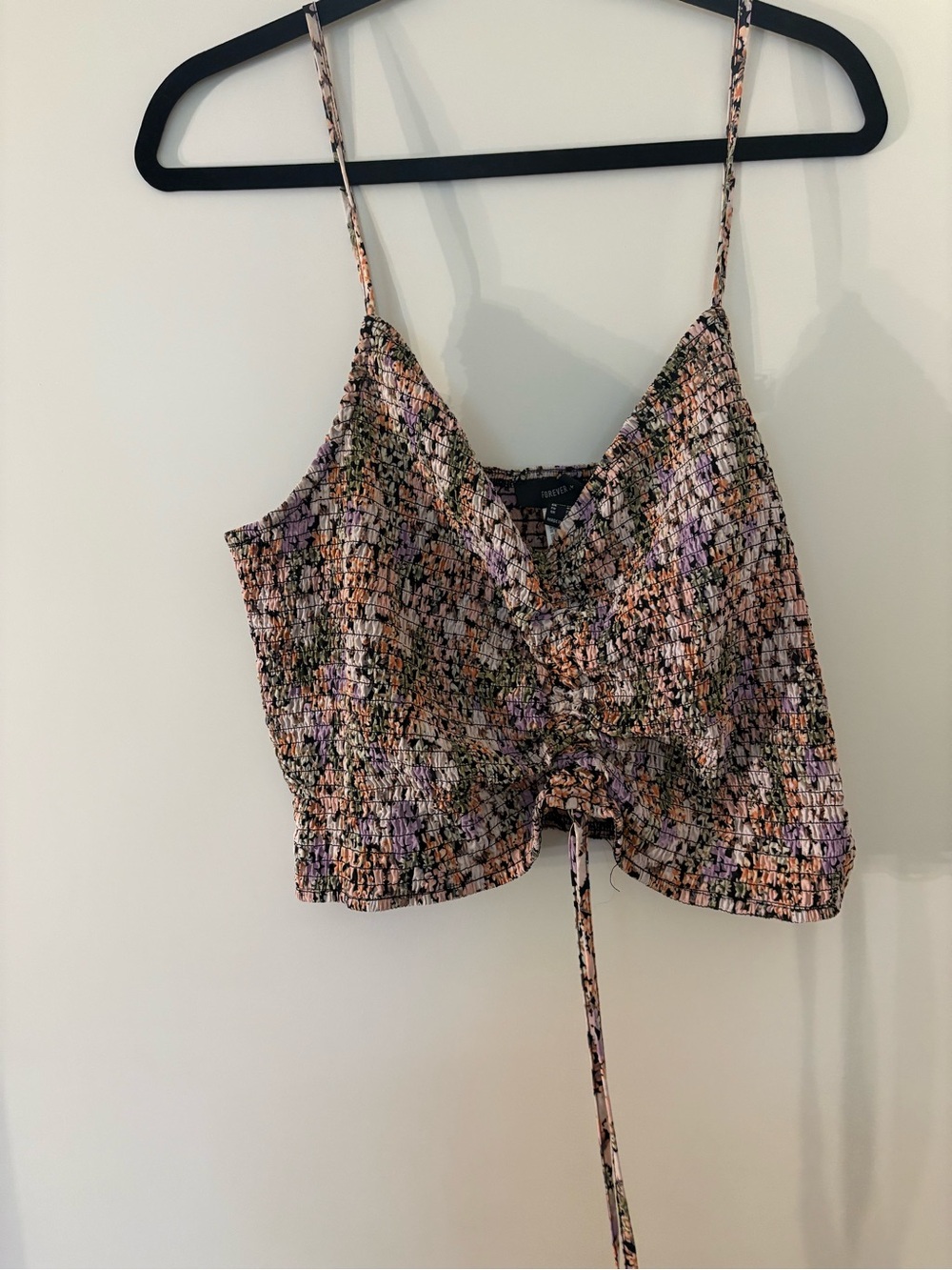 Forever 21 Multicolor Smocked Floral Crop Cami